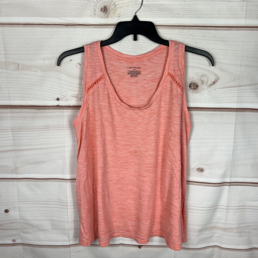Lane Bryant Top Womens 14 16 Orange Stripe Tank Scoop‎ Neck Sleeveless Pullover